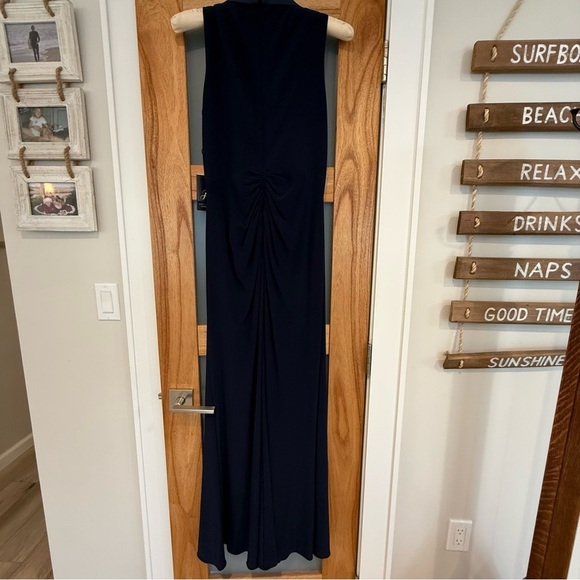 Adrianna Papell Sleeveless Tuxedo Twist Front Prom Gown MOB Navy Evening Dress 8 - Picture 5 of 15